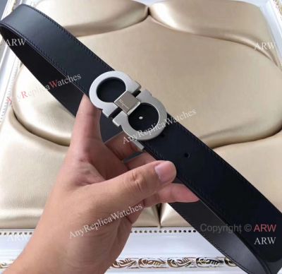 Wholesale AAA Ferragamo Belts - Black Leather & Silver Buckle Smooth Model